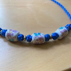 Vintage Necklace with Floral Ceramic Beads